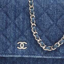 Chanel Blue Quilted Denim Classic Wallet On Chain
