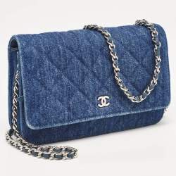 Chanel Blue Quilted Denim Classic Wallet On Chain