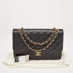 Pre Owned Chanel Black Quilted Caviar Leather Jumbo Classic Double Flap Bag