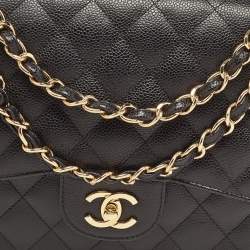 Pre Owned Chanel Black Quilted Caviar Leather Jumbo Classic Double Flap Bag