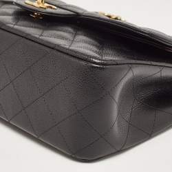 Pre Owned Chanel Black Quilted Caviar Leather Jumbo Classic Double Flap Bag