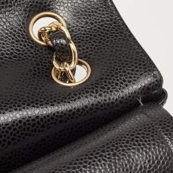 Pre Owned Chanel Black Quilted Caviar Leather Jumbo Classic Double Flap Bag