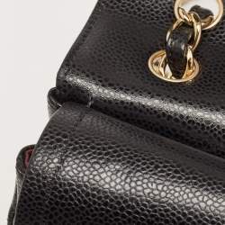 Pre Owned Chanel Black Quilted Caviar Leather Jumbo Classic Double Flap Bag