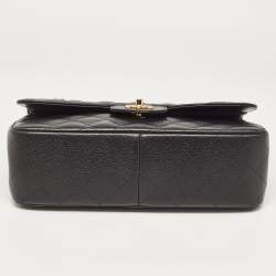 Pre Owned Chanel Black Quilted Caviar Leather Jumbo Classic Double Flap Bag
