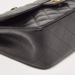 Pre Owned Chanel Black Quilted Caviar Leather Jumbo Classic Double Flap Bag