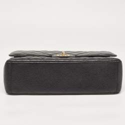 Pre Owned Chanel Black Quilted Caviar Leather Maxi Classic Double Flap Bag