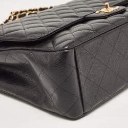 Pre Owned Chanel Black Quilted Caviar Leather Maxi Classic Double Flap Bag