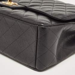 Pre Owned Chanel Black Quilted Caviar Leather Maxi Classic Double Flap Bag