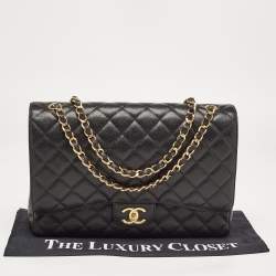 Pre Owned Chanel Black Quilted Caviar Leather Maxi Classic Double Flap Bag