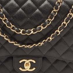 Pre Owned Chanel Black Quilted Caviar Leather Maxi Classic Double Flap Bag