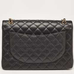 Pre Owned Chanel Black Quilted Caviar Leather Maxi Classic Double Flap Bag