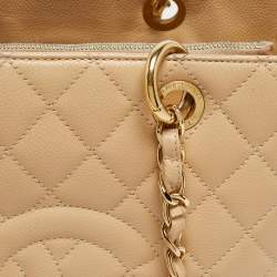Pre Owned Chanel Beige Quilted Caviar Leather Grand Shopper Tote