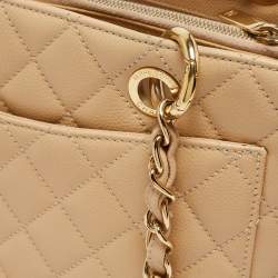 Pre Owned Chanel Beige Quilted Caviar Leather Grand Shopper Tote