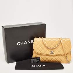 Pre Owned Chanel Yellow Quilted Leather Large Pagode Piping Flap Bag