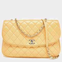 Pre Owned Chanel Yellow Quilted Leather Large Pagode Piping Flap Bag