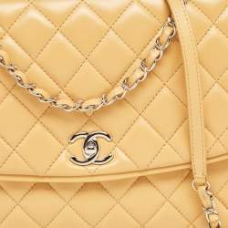 Pre Owned Chanel Yellow Quilted Leather Large Pagode Piping Flap Bag
