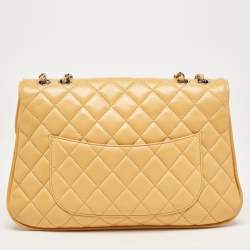 Pre Owned Chanel Yellow Quilted Leather Large Pagode Piping Flap Bag