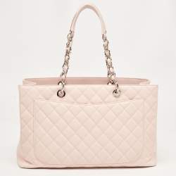 Pre Owned Chanel Pink Quilted Caviar Leather Grand Shopping Tote