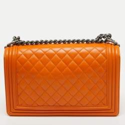 Chanel Orange Quilted Leather New Medium Boy Bag