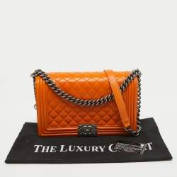 Chanel Orange Quilted Leather New Medium Boy Bag