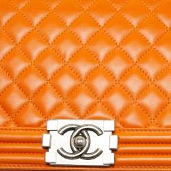 Chanel Orange Quilted Leather New Medium Boy Bag