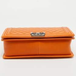 Chanel Orange Quilted Leather New Medium Boy Bag