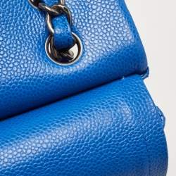 Pre Owned Chanel Blue Quilted Caviar Leather Maxi Classic Double Flap Bag