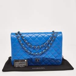 Pre Owned Chanel Blue Quilted Caviar Leather Maxi Classic Double Flap Bag