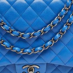 Pre Owned Chanel Blue Quilted Caviar Leather Maxi Classic Double Flap Bag
