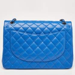 Pre Owned Chanel Blue Quilted Caviar Leather Maxi Classic Double Flap Bag