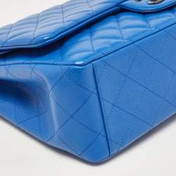 Pre Owned Chanel Blue Quilted Caviar Leather Maxi Classic Double Flap Bag