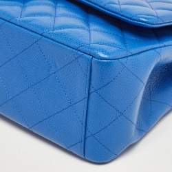 Pre Owned Chanel Blue Quilted Caviar Leather Maxi Classic Double Flap Bag
