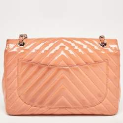 Chanel Pink Chevron Patent Leather Jumbo Classic Single Flap Bag