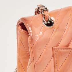 Chanel Pink Chevron Patent Leather Jumbo Classic Single Flap Bag