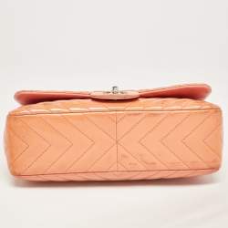 Chanel Pink Chevron Patent Leather Jumbo Classic Single Flap Bag