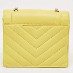 Pre Owned Chanel Yellow Leather  Small Vintage Chevron Flap Bag