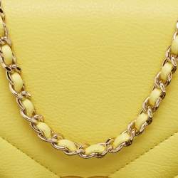 Pre Owned Chanel Yellow Leather  Small Vintage Chevron Flap Bag