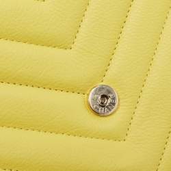 Pre Owned Chanel Yellow Leather  Small Vintage Chevron Flap Bag