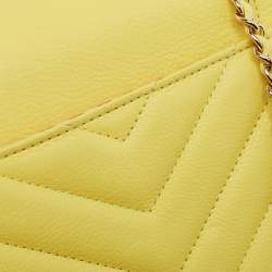 Pre Owned Chanel Yellow Leather  Small Vintage Chevron Flap Bag