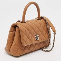 Pre Owned Chanel Brown Quilted Caviar Leather Mini Coco Top Handle Bag