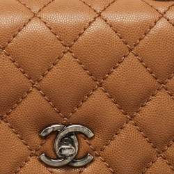 Pre Owned Chanel Brown Quilted Caviar Leather Mini Coco Top Handle Bag