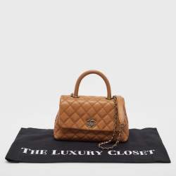 Pre Owned Chanel Brown Quilted Caviar Leather Mini Coco Top Handle Bag