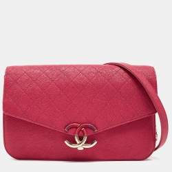 Pre Owned Chanel Pink Quilted Caviar Leather Thread Around Flap Bag