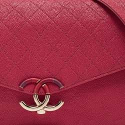 Pre Owned Chanel Pink Quilted Caviar Leather Thread Around Flap Bag