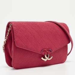 Pre Owned Chanel Pink Quilted Caviar Leather Thread Around Flap Bag
