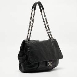 Pre Owned Chanel Black Quilted Leather Coco Pleats Flap Bag