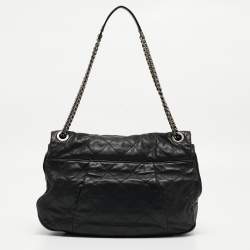 Pre Owned Chanel Black Quilted Leather Coco Pleats Flap Bag