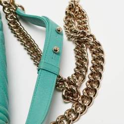 Pre Owned Chanel Aqua Green Chevron Caviar Leather Medium Boy Flap Bag