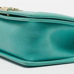 Pre Owned Chanel Aqua Green Chevron Caviar Leather Medium Boy Flap Bag