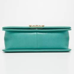 Pre Owned Chanel Aqua Green Chevron Caviar Leather Medium Boy Flap Bag